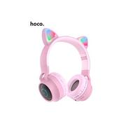 Casque Bluetooth W27 LED Oreille de Chat pour Garçons et Filles-Rose
