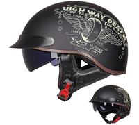Casque Bol Brain-Cap Homologué ECE Demi-Coque Moto Vintage Visière Intégrée Cruiser Chopper Scooter Cyclomoteur