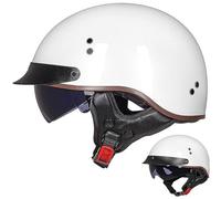Casque Bol Brain Demi-Jet Moto Vintage Homologué ECE Visière Intégrée pour Cruiser Chopper Scooter Cyclomoteur, L-M: 57-58cm