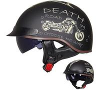 Casque Bol Brain Homologué ECE - Demi-Jet Moto Vintage RéTro Ouvert à VisièRe IntéGréE pour Cruiser Chopper Scooter Cyclomoteur, K-M=(57~58cm)