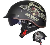 Casque Bol Homologué ECE Casque Jet Brain - Cap Demi-Casque Moto Vintage Casque Demi-Coque RéTro Ouvert Casque à VisièRe IntéGréE Cruiser Chopper Scooter Cyclomoteur,C-L=（59~60cm）