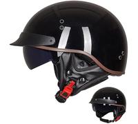 Casque Bol Jet Brain Demi-Coque Moto Vintage Homologué ECE Visière Intégrée pour Cruiser Chopper Scooter Cyclomoteur, I-L=59~60cm