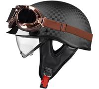Casque Bol Moto Open Face Classic Retro Casque Demi Jet Mobylette Homme Femme Homologué ECE/Dot Casque Moto Casques Jet avec Lunettes pour Moto Scooter Cruiser 6,XXL(63-64CM)
