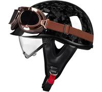 Casque Bol Moto Open Face Classic Retro Casque Demi Jet Mobylette Homme Femme Homologué ECE/Dot Casque Moto Casques Jet avec Lunettes pour Moto Scooter Cruiser 5,XL(61-62CM)