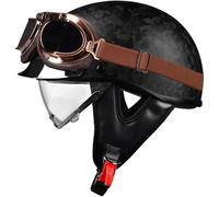 Casque Bol Moto Open Face Classic Retro Casque Demi Jet Mobylette Homme Femme Homologué ECE/Dot Casque Moto Casques Jet avec Lunettes pour Moto Scooter Cruiser 1,XL(61-62CM)