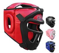 Casque Boxe 2-en-1 Réglable avec Grille Faciale Amovible Casque Art Martiaux pour Protection Complète - Idéal pour MMA, Muay Thai, Kickboxing, Sparring | Homme & Femme (Red, L)