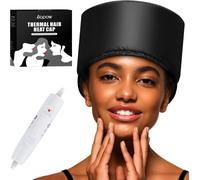 Casque Chauffant Cheveux Vapeur Soin - Charlotte Chauffante pour Cheveux Crepus Afro Bouclés Bonnet Masque Capillaire Salon Hair Cap Spa Maison Proteine Coloration Sèche Cheveux (Noir de jais)