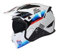Casque combiné Amovible 3/4 pour Adultes Quatre Saisons Casques intégral pour Hommes et Femmes de Moto Tout-Terrain avec Gants et visière Trajet Quotidien Course Dot Blanc L/59-60cm