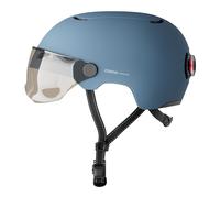 Cosmo Connected - Cosmo Fusion - Casque Intelligent Vélo et Trottinette avec Visière, Taille Adulte - Clignotants, Feu de Freinage Automatique, Partage de Trajet, Détection de Chute - Bleu Mat