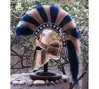 Casque corinthien grecque médiéval Armure bleu et blanc Plume Soldat de Sparte