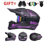 Casque cross intégral AProsp ABS avec lunettes gants masque 55-62 cm motocross karting VTT descente noir violet S