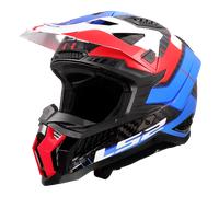 LS2 MX703 X-Force Galuo Carbon Casque de motocross, blanc-rouge-bleu, taille M pour homme