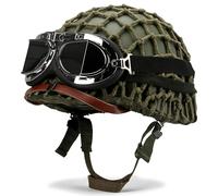 Casque D'armée Américain M1 de La Seconde Guerre Mondiale, Modèle Field en Acier, avec Filet de Protection et Sangle Cat Eye à Deux Niveaux, pour L'airsoft Le CS en Plein Air et La Chasse(Style1)