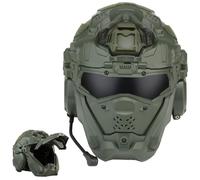 Casque d'assaut Tactique Airsoft avec Casque Audio HD Intégré, Masque Intégral Et Ventilateur Anti-buée - Équipement Tactique Extérieur Ajustable(Ranger Green)