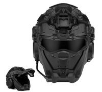 Casque d'assaut Tactique Airsoft avec Casque Audio HD Intégré, Masque Intégral Et Ventilateur Anti-buée - Équipement Tactique Extérieur Ajustable(Matte Black)