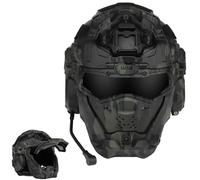 Casque d'assaut Tactique Airsoft avec Casque Audio HD Intégré, Masque Intégral Et Ventilateur Anti-buée - Équipement Tactique Extérieur Ajustable(BCP)