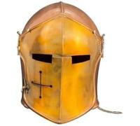 Casque de Barbuta antique en cuivre avec plaque frontale prêt au combat armure de chevalier pour SCA, LARP et guerre médiévale.