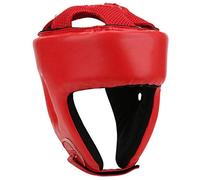 Casque de Boxe Casque de Boxe Cuir PU Réglable Protège-tête Sanda Kickboxing Formation Défense MMA Couvre-Chef(M-Rouge)