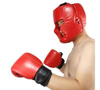 Casque de boxe pour MMA, Muay Thaï, protection intégrale réglable en cuir PU, absorbant les chocs, pour entraînement d'arts martiaux, taille L adulte (rouge)