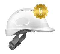 Mustbau 6 PCS Casque de Chantier, Casque Protection de Construction avec Sangle 6 Points, 52 à 66cm Tour de tête réglable, Très Respirant pour Hommes, Femmes - Blanc