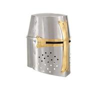 Casque de Chevalier Croisé Antique pour GN Casque d'Armure Fête d'Halloween Reconstitution Historique Moyen-âge Cosplay Acier Argenté