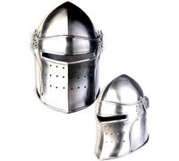 Casque de chevalier médiéval en acier avec trous d'aération, doublure intérieure en cuir, argenté