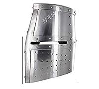 Casque de cross armure Templier Moyen Âge 18Ga Finition argentée