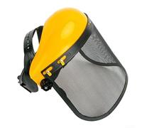 Casque de débroussailleuse avec visière en maille pour utilisation dans le jardin, dispose d'un bandeau et d'un bandeau réglables, fournit une protection contre les fragments d'herbe et les débris de