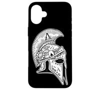 Casque de Guerrier d'Achille Spartan Mythologie Grecque Blackwork Coque pour iPhone 16 Plus