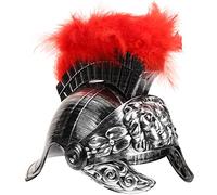 Casque de guerrier romain antique, plumes rouges et lion - Design roi, finition argentée, idéal pour cosplay, soirées à thème, reconstitutions historiques, casque de guerrier romain antique, argenté
