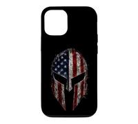 Casque de Guerrier Spartiate Patriotique Drapeau américain Vieilli Coque pour iPhone 12/12 Pro