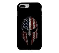 Casque de Guerrier Spartiate Patriotique Drapeau américain Vieilli Coque pour iPhone 7 Plus/8 Plus
