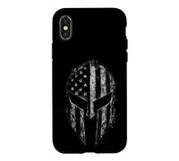 Casque de Guerrier Spartiate Patriotique Drapeau américain Vieilli Coque pour iPhone X/XS