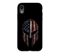 Casque de Guerrier Spartiate Patriotique Drapeau américain Vieilli Coque pour iPhone XR