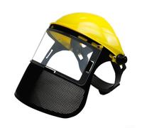Casque de jardin robuste avec coque en plastique rigide et visière intégrée en maille de fer pour la protection contre les débris (housse en maille jaune)