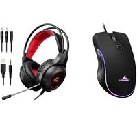 Casque De Jeu Avec Microphone Et Lumière Led, Entrée 3.5 Mm & Souris Optique Filaire Usb Avec Dpi Réglable Jusqu'à 6400 7 Boutons Led Cble 1,5 M
