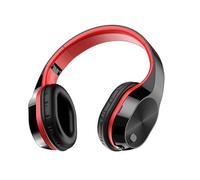 Casque de jeu Bluetooth sans fil 5.0 écouteur Casque stéréo HiFi pliable souple Carte TF Aux-in avec micro antibruit, Noir et rouge