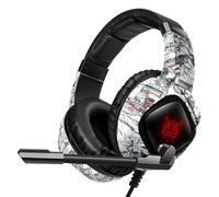 Casque de Jeu Casque Stéréo USB 3.5mm Casque Over-Head Annulation de Bruit Confortable Lumières LED écouteurs avec Micro Réglable,Camouflage Blanc