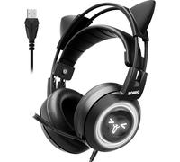 Casque de Jeu Cat avec Virtual 7.1 et lumière LED,Son Surround,Casque avec Micro antibruit pour Ordinateur,PS4,Ordinateur Portable,Noir (Prise USB)