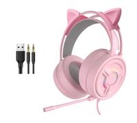 Casque de jeu ergonomique filaire USB, oreillettes de chat, lumière LED avec Microphone, PC portable, ordinateur mignon, son Surround 7.1