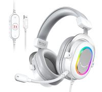 Casque de jeu FIFINE RGB avec son Surround 7.1/3-EQ/MIC, casque sur l'oreille avec contrôle en ligne pour PC PS4 PS5 Ampligame-H6W BLANC