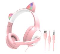 Casque de jeu filaire avec Microphone, lumières colorées, cadeau pliable, pour ordinateur de bureau, téléphone portable, oreille de chat, universel, à la mode