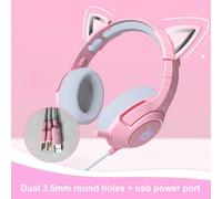 Casque de jeu filaire K9 Pink Cat Ear pour filles, avec micro, réduction du bruit, HiFi, 7.1 canaux, rvb, nouveau produit