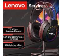 Casque de jeu filaire Lenovo, son surround 7.1, microphone de jeu, éclairage RVB, convient pour ordinateur de bureau et portable, connexion USB CartoonABS