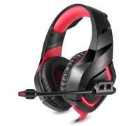 Casque de jeu flexible lumière basse stéréo sur l'oreille casque avec micro, noir + rouge