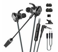 Casque de jeu intra-auriculaire double microphone casque super basse réduction active du bruit avec microphone long HD détachable, noir