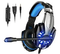 Casque De Jeu Multifonctionnel Antibruit Casque Lumineux Monté Sur La Tête Casque De Jeu Filaire,Bleu