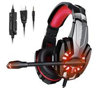Casque De Jeu Multifonctionnel Antibruit Casque Lumineux Monté Sur La Tête Casque Filaire De Jeu, Rouge