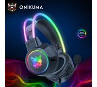 Casque de jeu ONIKUMA avec lumières RVB, bandeau lumineux, microphone anti-bruit flexible, casque stéréo 3D filaire, casque avec bandeau, et à la mode, casque de jeu, casque audio, casque filaire, cad