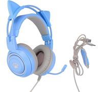 Casque de Jeu, Oreille de Chat Détachable USB + Prise 3,5 Mm, Casque de Jeu Prend en Le Réglage du Volume du Microphone Muet pour, pour One(Bleu)